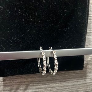 Sterling Silver Rhinestone Hoop Earrings